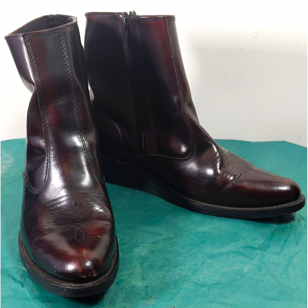 Laredo Men’s Black Cherry Leather Side Zip Ankle Boots Casual Workwear Size 10D